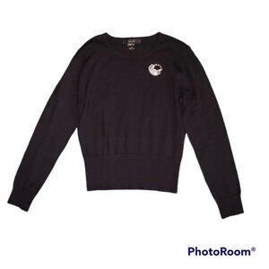 SILKS Stretch Ribbed Pearl And Rhinestones Silk Sweater Size S